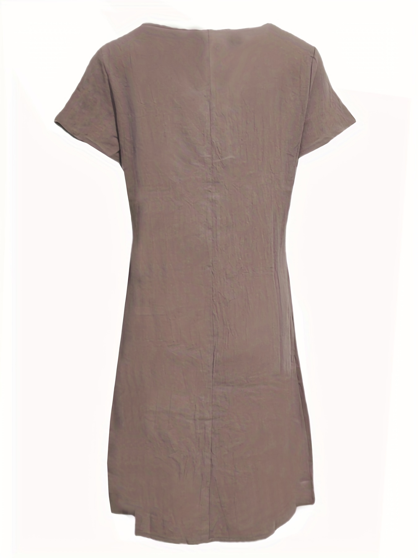 round neck pocket dress casual loose solid short sleeve spring summer knee length dresses womens clothing details 10